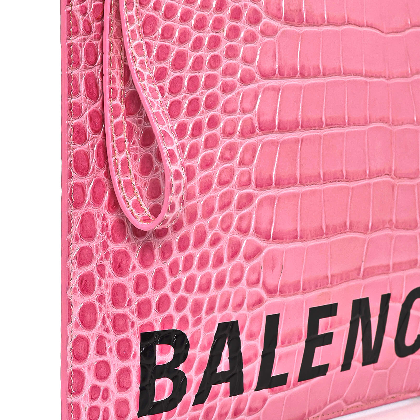 Balenciaga - Pink Croco Leather Balenciaga Logo Clutch